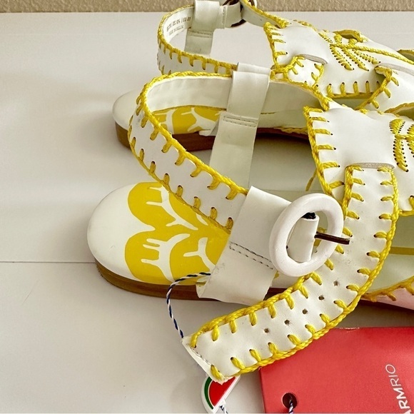 NEW Farm Rio Women's Yellow & White Palm Tree Sandals Whipstitch Vegan sz US 9.5 - Picture 9 of 16